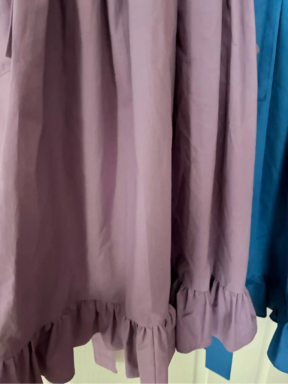 Women’s vintage Handmade Ruffled Apron with Duck Patch - Purple and Blue